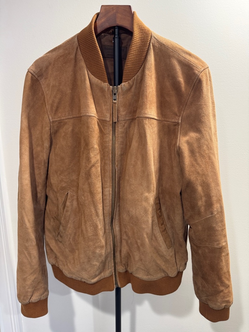 Rogue State Tan Suede Bomber Jacket (Size L)